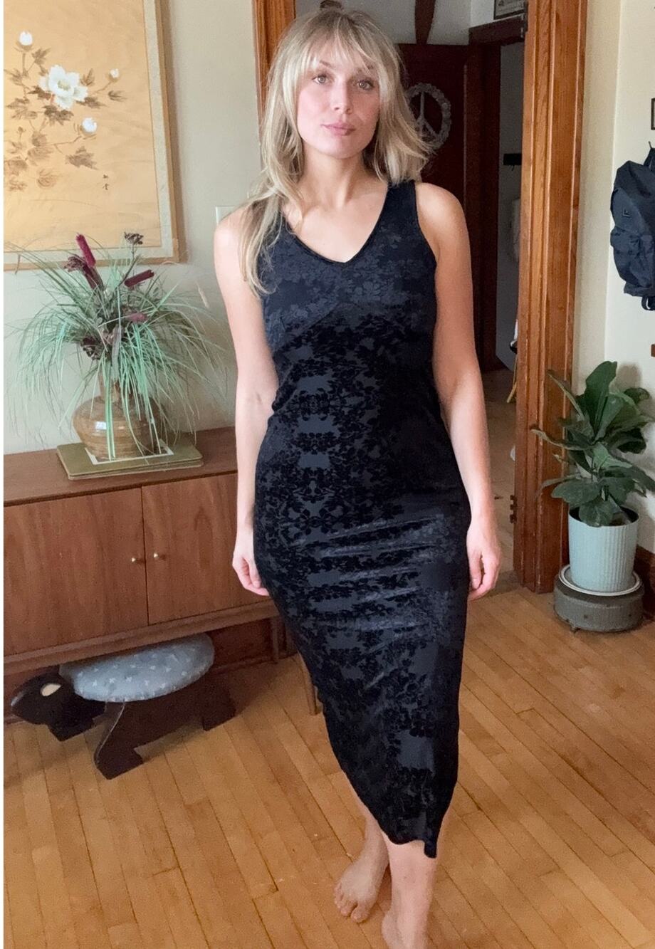 Vintage Express Women’s Maxi Dress 2 90s Y2K Whimsygoth Velvet Black Witchy Sexy